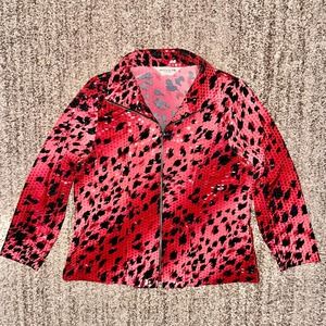 Exclusively Misook Women's Full Zip Red Animal Print Full Zip Jacket